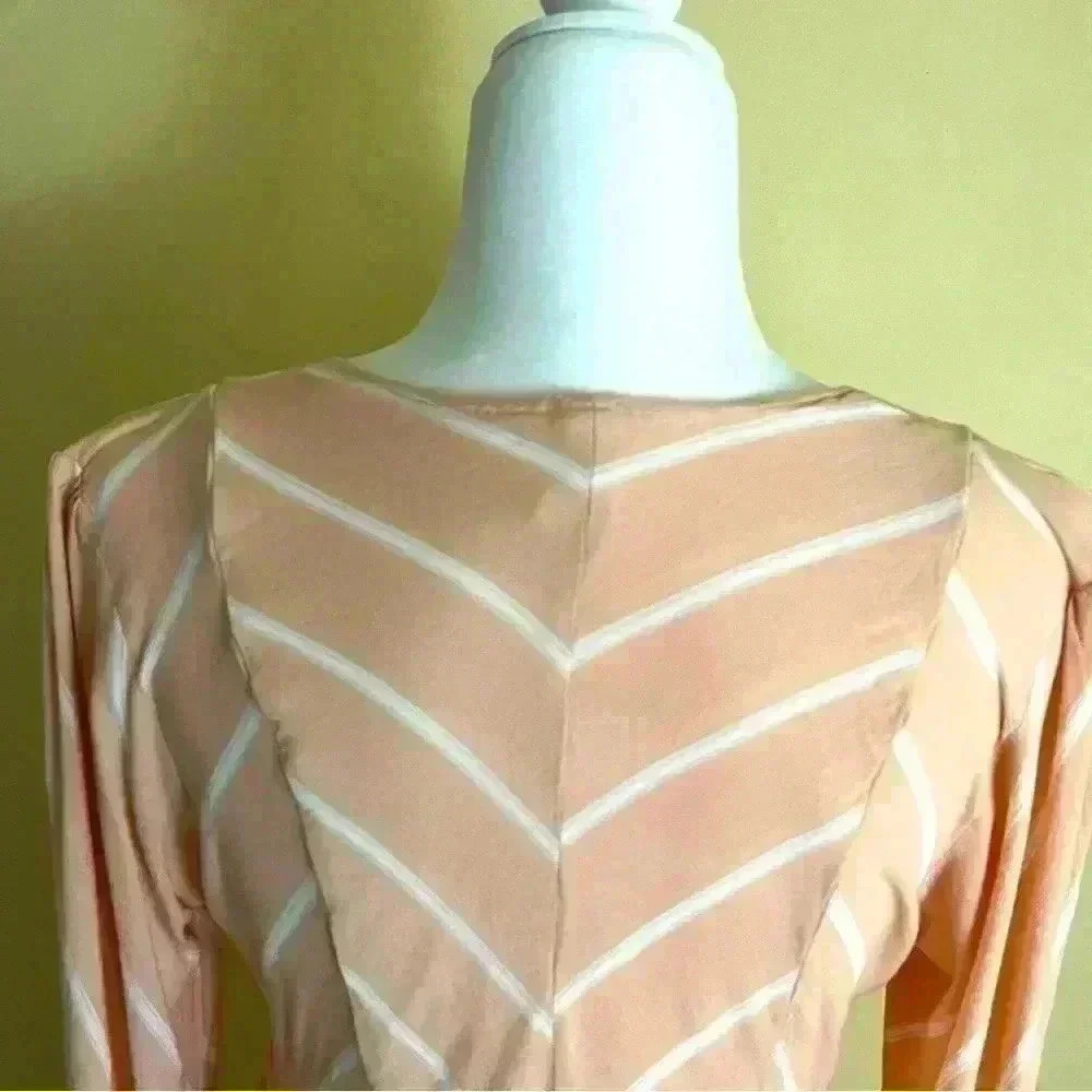 Free People Coral/White Stripe Scoop Neck Button Tiered Crop Peasant Top Size S - Picture 11 of 11